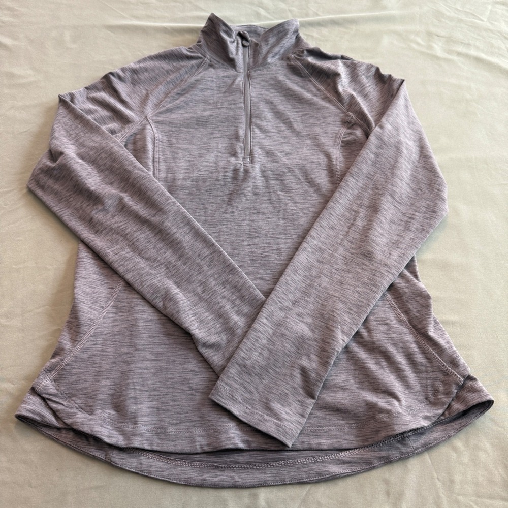 Apana Womens Small Heather Grey Space Dye Quarter Zip Pullover Thumbhole Top